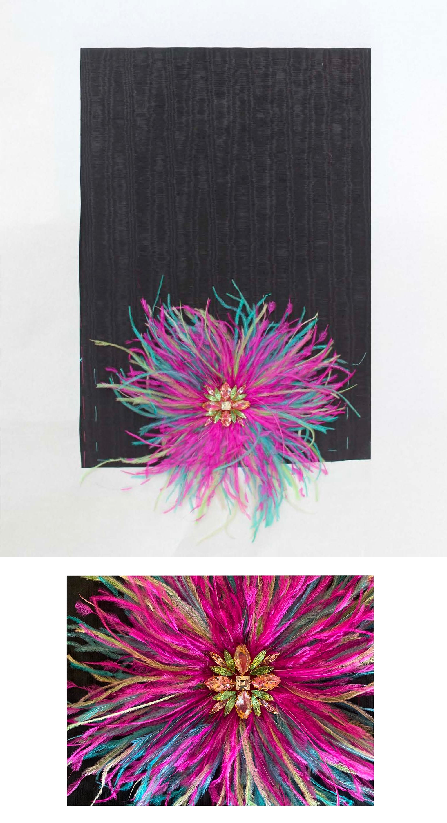 Pochette Haute Couture Lucie. Pièce unique brodée et ornée de bijoux vintage.