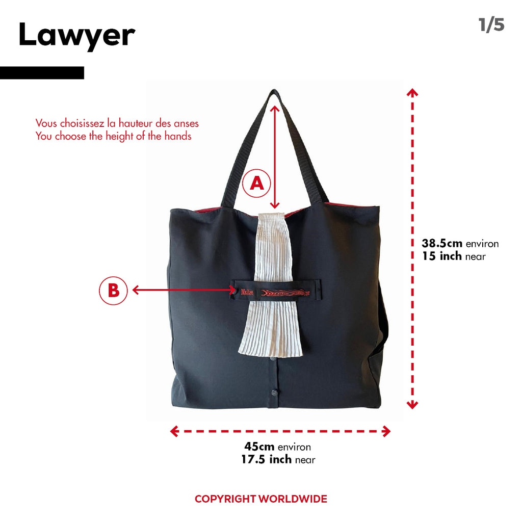 Sac cabas pièce unique Lawyer inspiré par les professions du droit et brodé à la main.