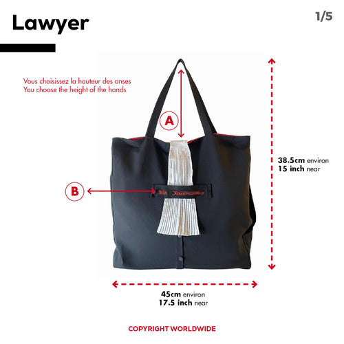 Sac cabas pièce unique Lawyer inspiré par les professions du droit et brodé à la main.